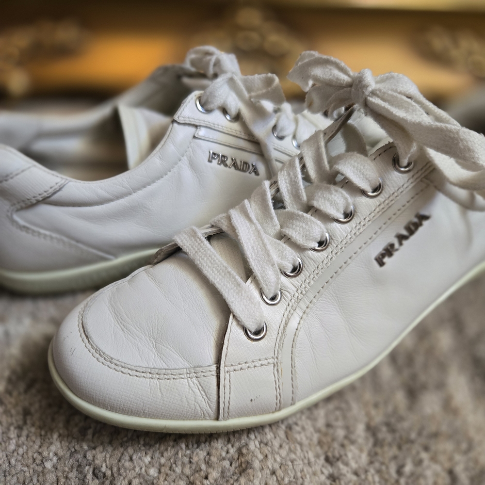 Prada White Leather Lace-up Sneakers